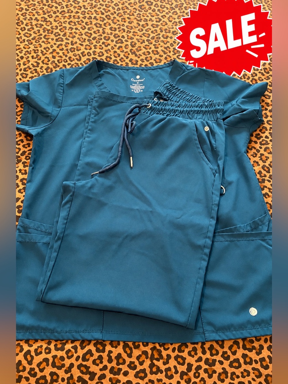 Centro Teal Women's Scrub Top & Drawstring Track Pants